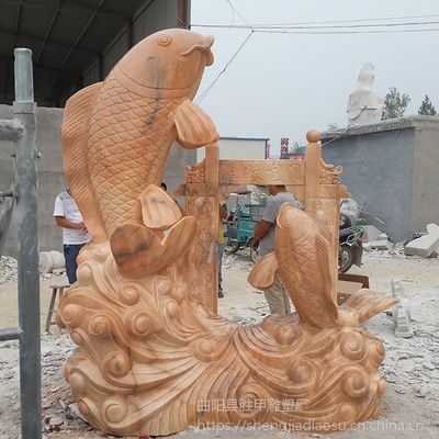 大型石雕鱼雕刻与鱼跃龙门流水雕塑 艺术与加工的完美结合
